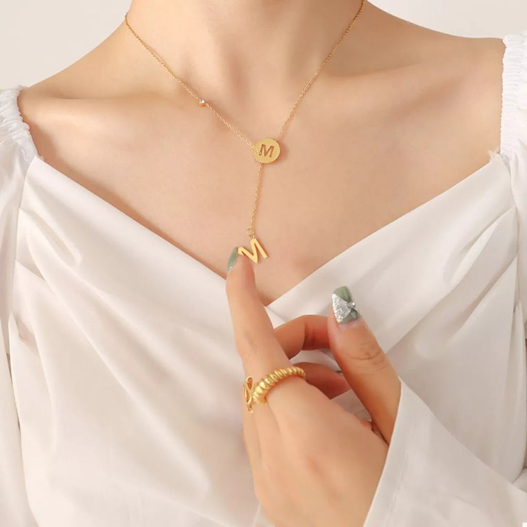 18K Gold-Plated Titanium Steel Letter Pendant Necklace - TheMomCo.