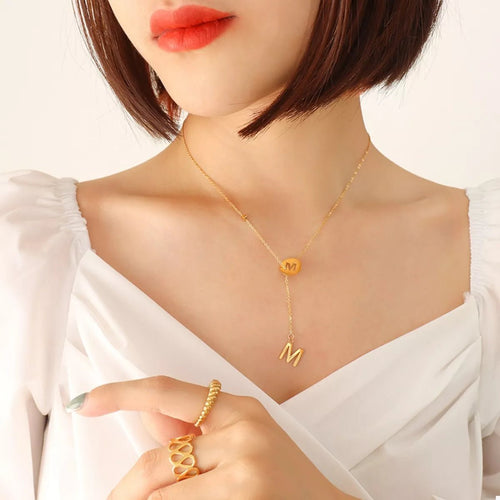 18K Gold-Plated Titanium Steel Letter Pendant Necklace - TheMomCo.
