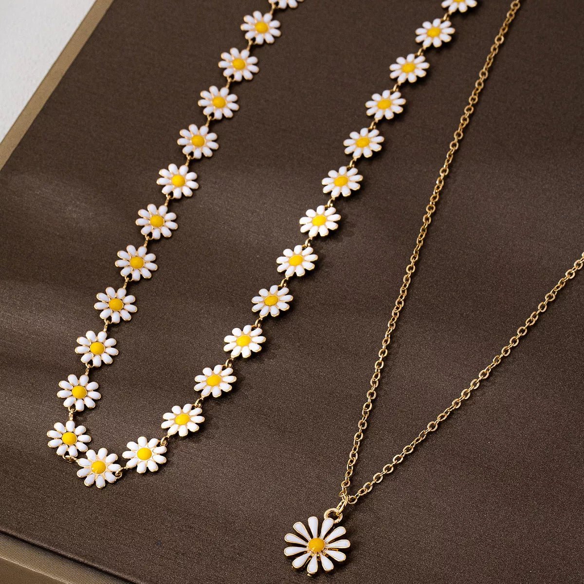 2 Piece 18K Gold-Plated Daisy Necklace - TheMomCo.