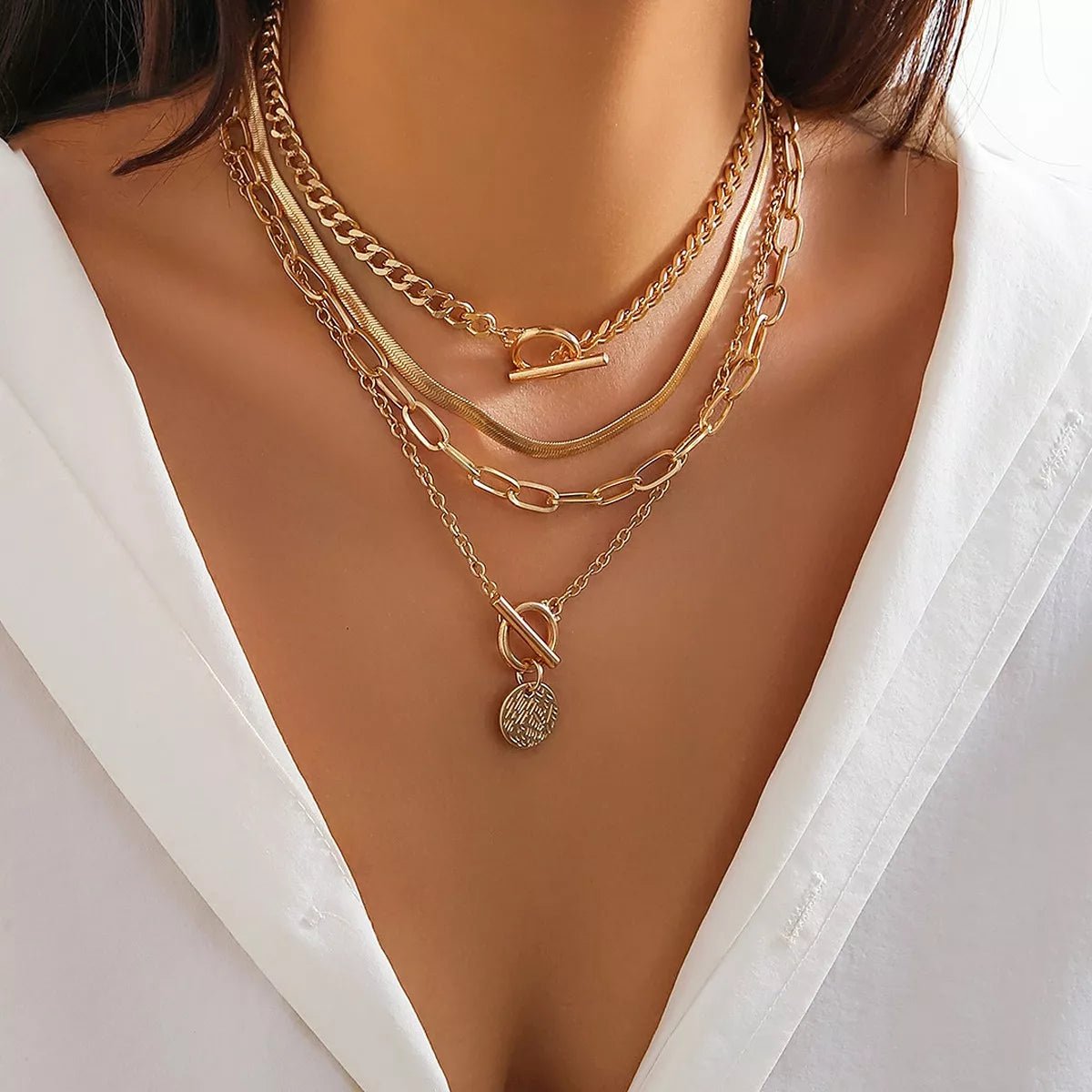 4-Piece Layered Coin Pendant Necklace - TheMomCo.