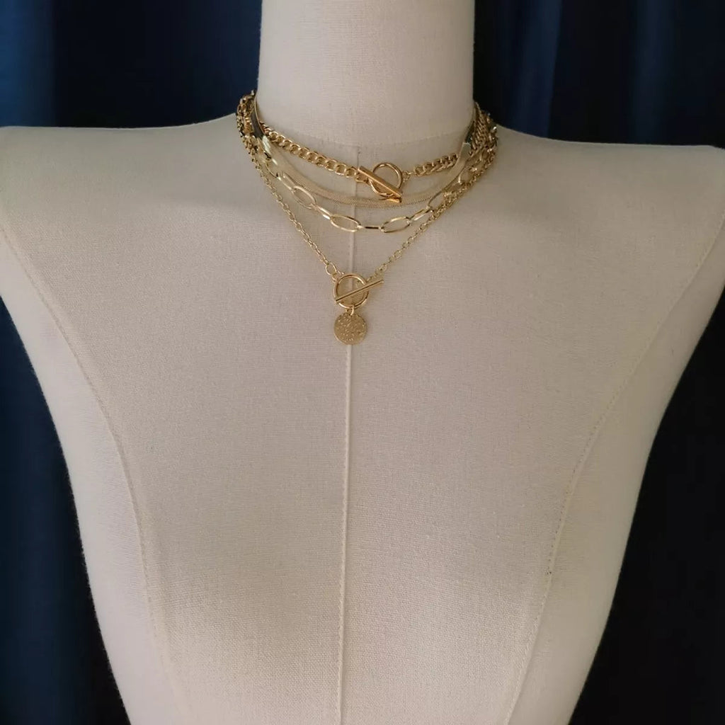 4-Piece Layered Coin Pendant Necklace - TheMomCo.