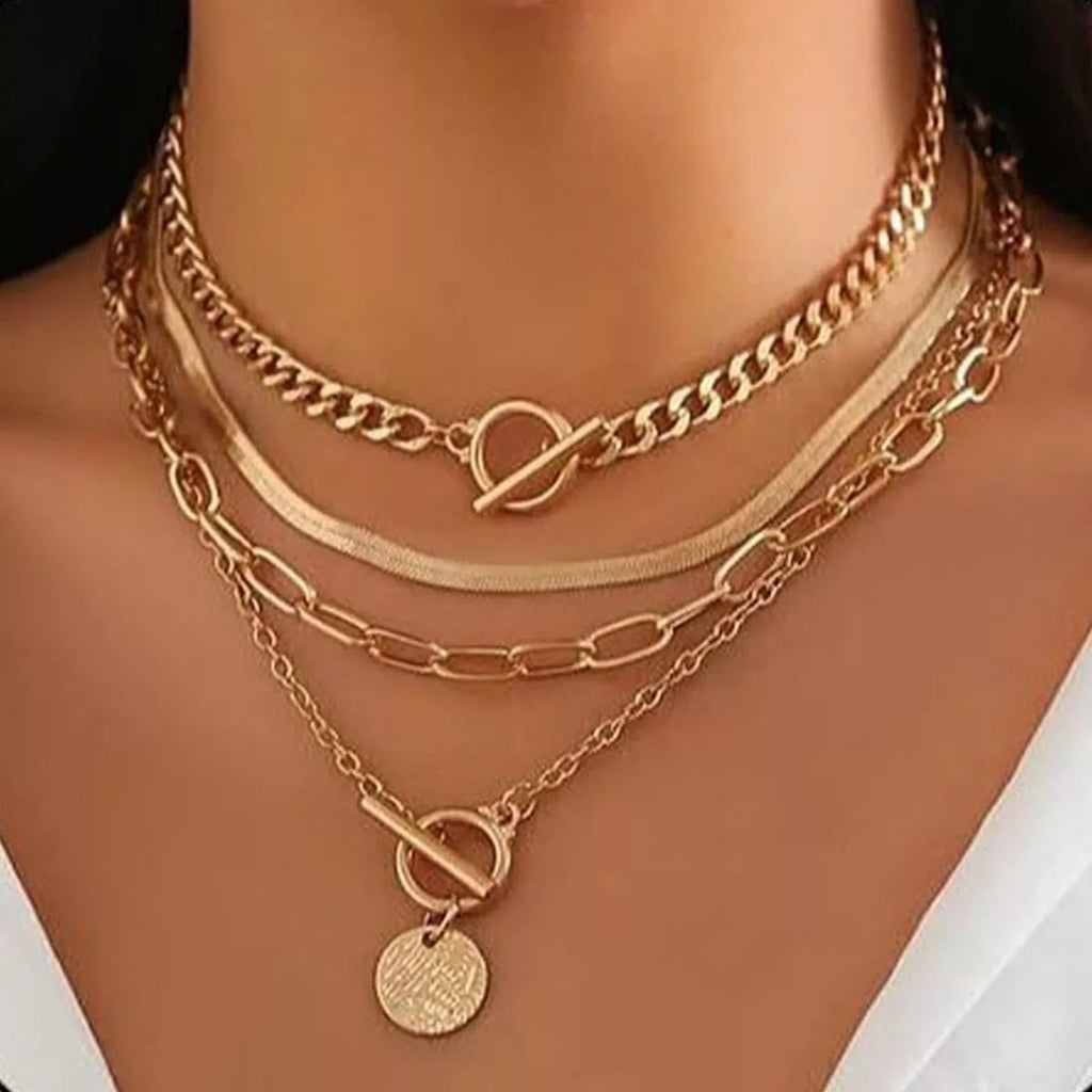 4-Piece Layered Coin Pendant Necklace - TheMomCo.