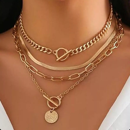 4-Piece Layered Coin Pendant Necklace - TheMomCo.