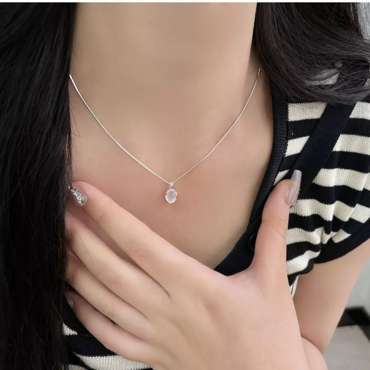 925 Sterling Silver Agate Pendant Necklace - TheMomCo.