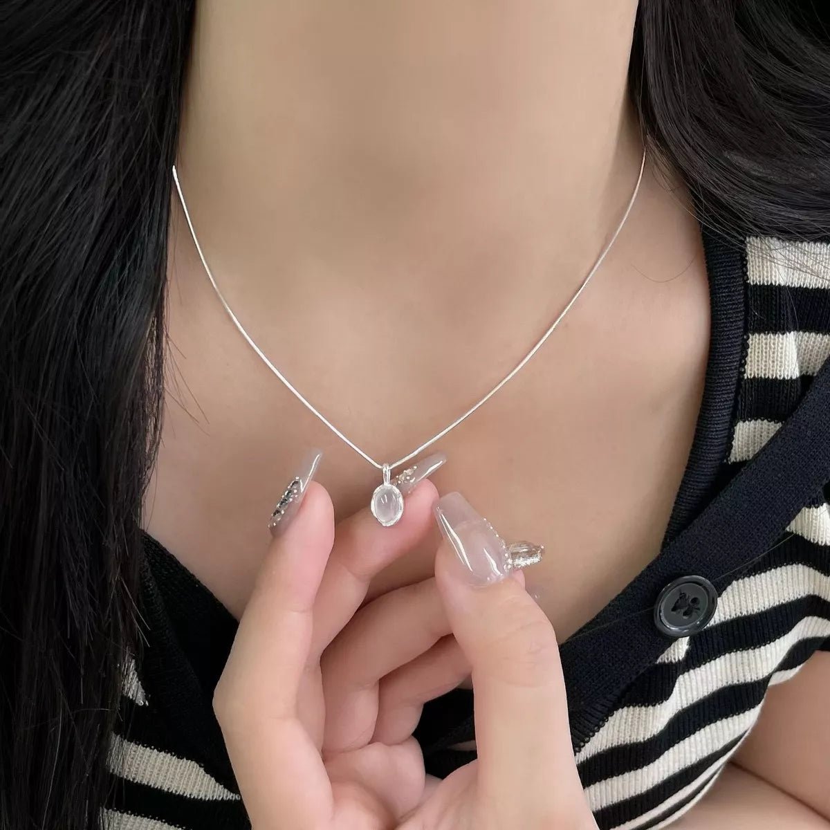 925 Sterling Silver Agate Pendant Necklace - TheMomCo.