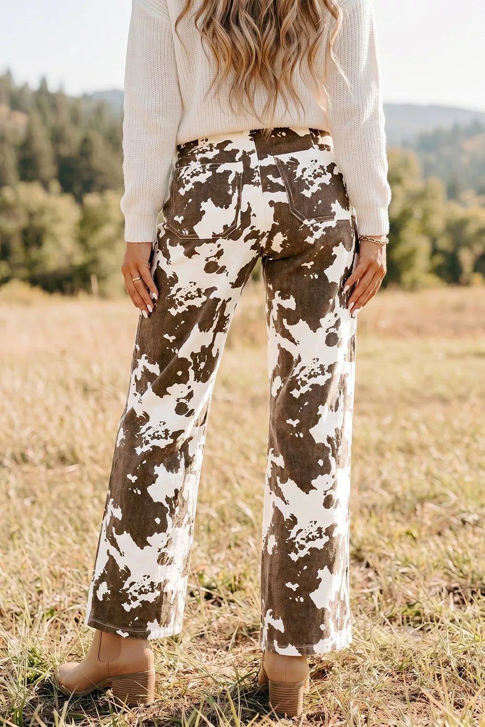 Abstract Pattern Regular Fit Full-Length Western Style Jeans - TheMomCo.