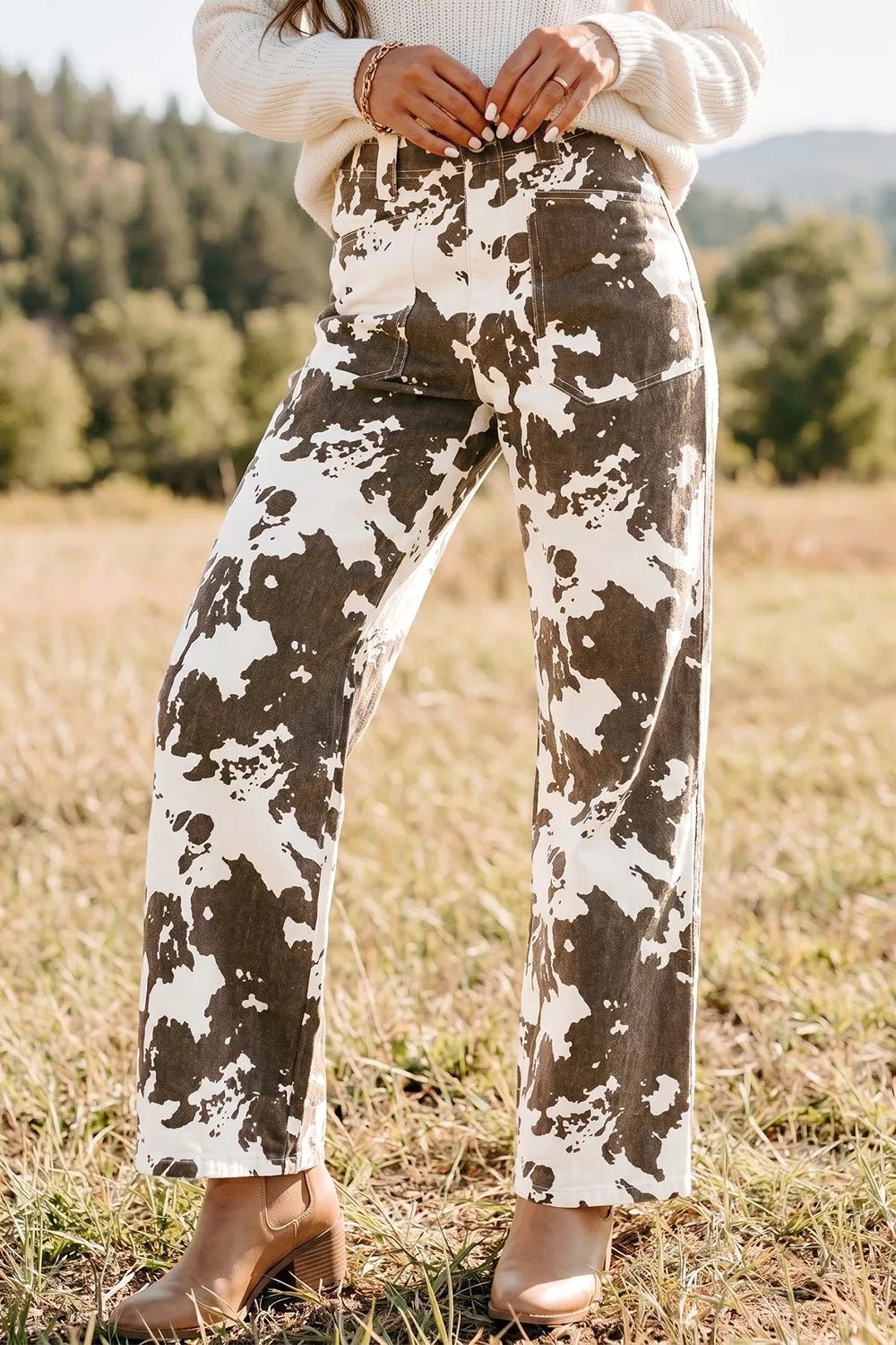 Abstract Pattern Regular Fit Full-Length Western Style Jeans - TheMomCo.