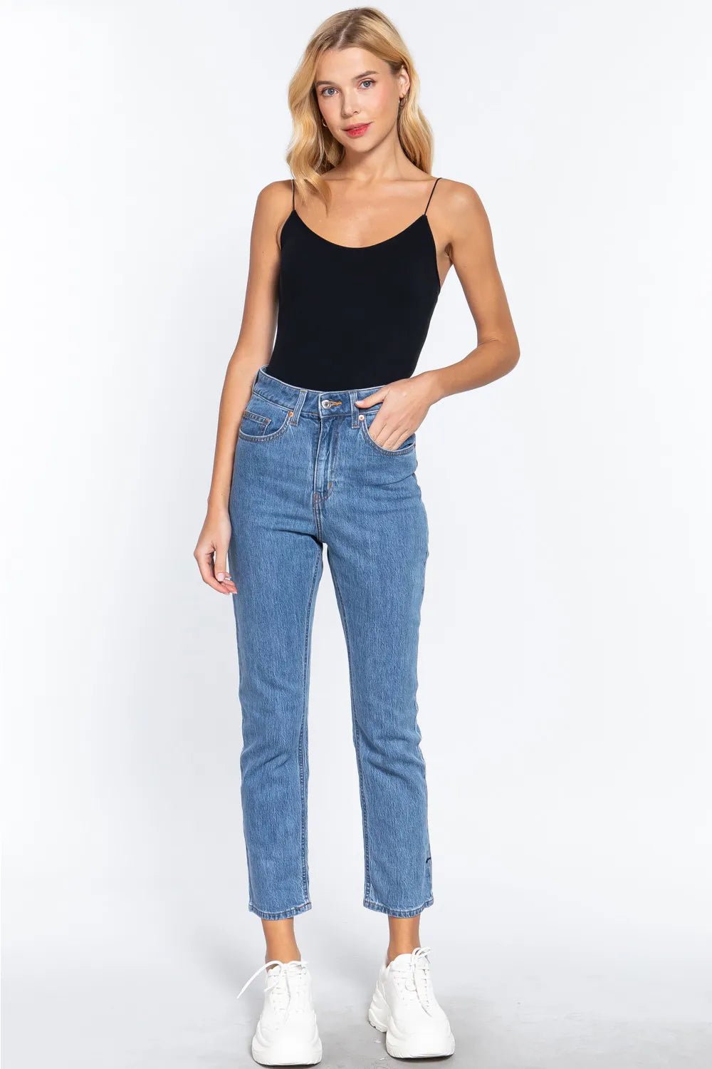 ACTIVE BASIC Ribbed Round Neck Seamless Cami Bodysuit - TheMomCo.