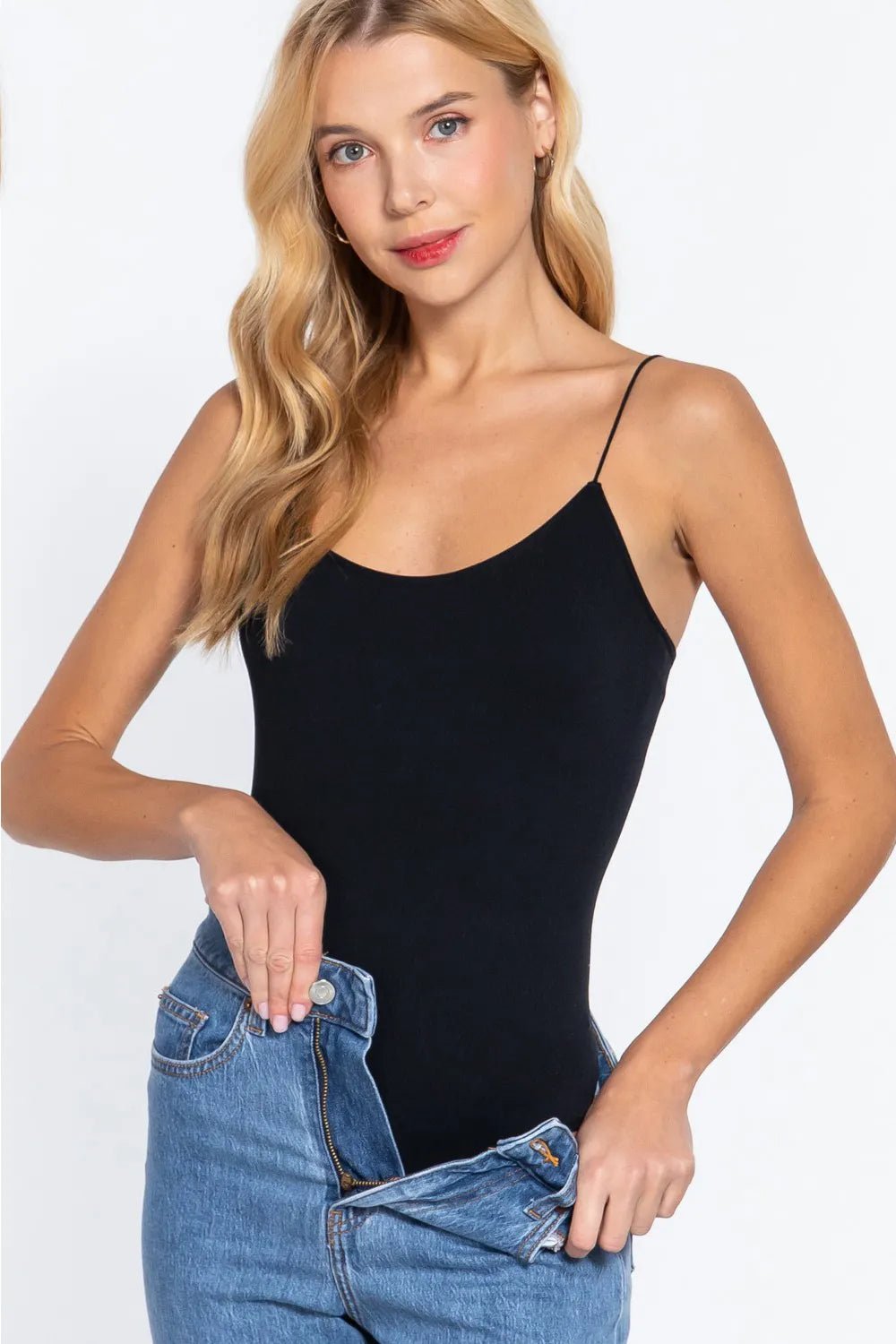 ACTIVE BASIC Ribbed Round Neck Seamless Cami Bodysuit - TheMomCo.