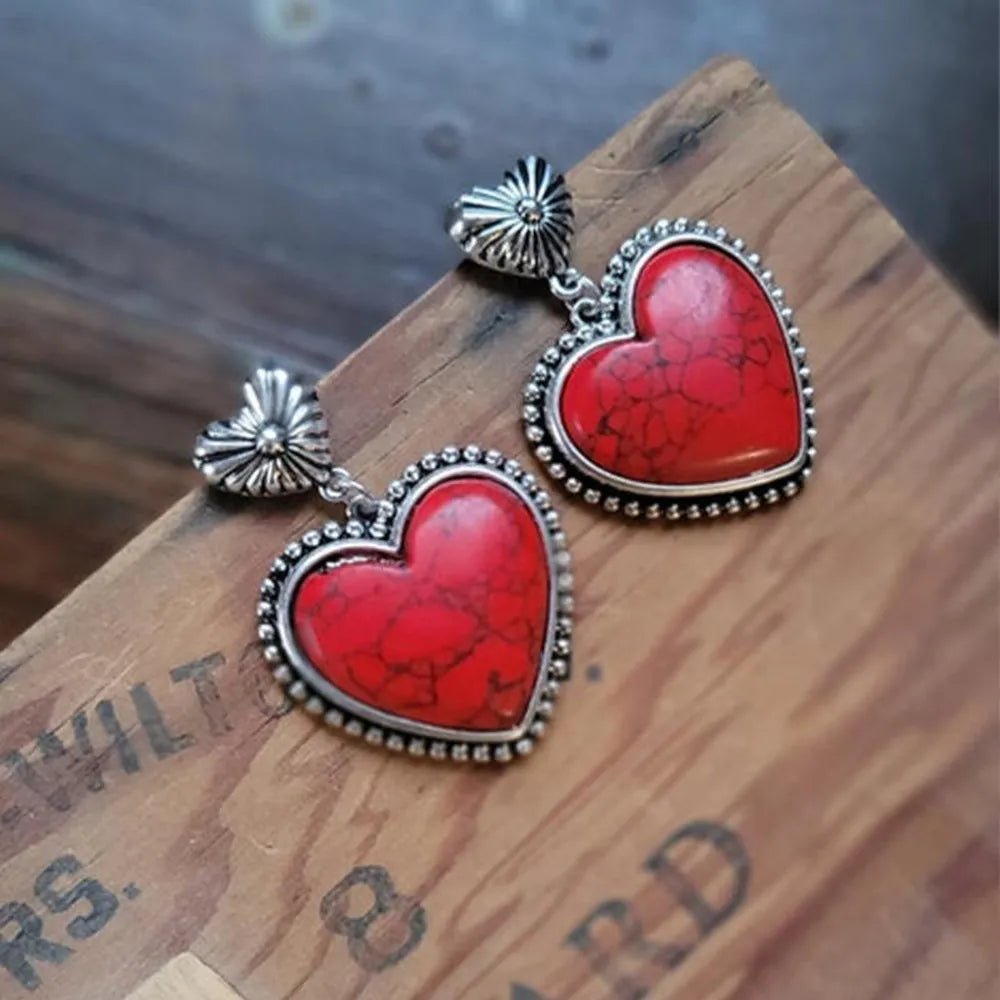 Artificial Turquoise Alloy Heart Dangle Earrings - TheMomCo.