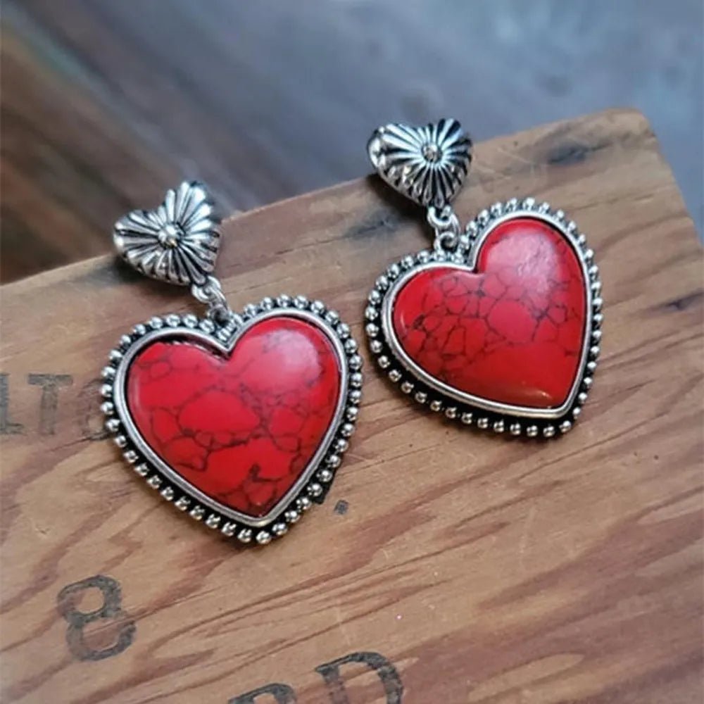 Artificial Turquoise Alloy Heart Dangle Earrings - TheMomCo.