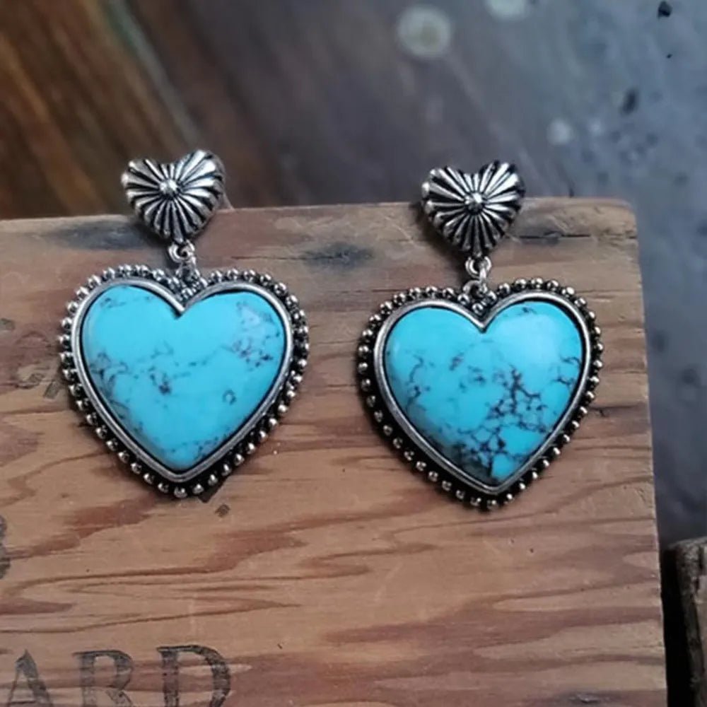 Artificial Turquoise Alloy Heart Dangle Earrings - TheMomCo.