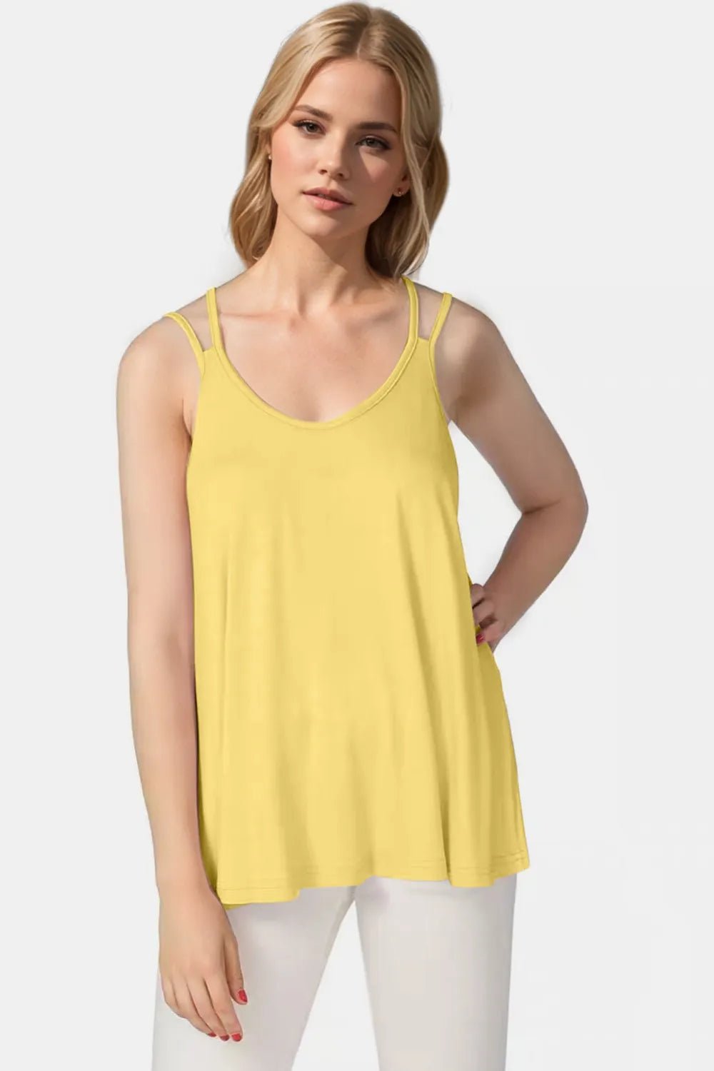 Basic Bae Bamboo Scoop Neck Double Spaghetti Straps Cami - TheMomCo.