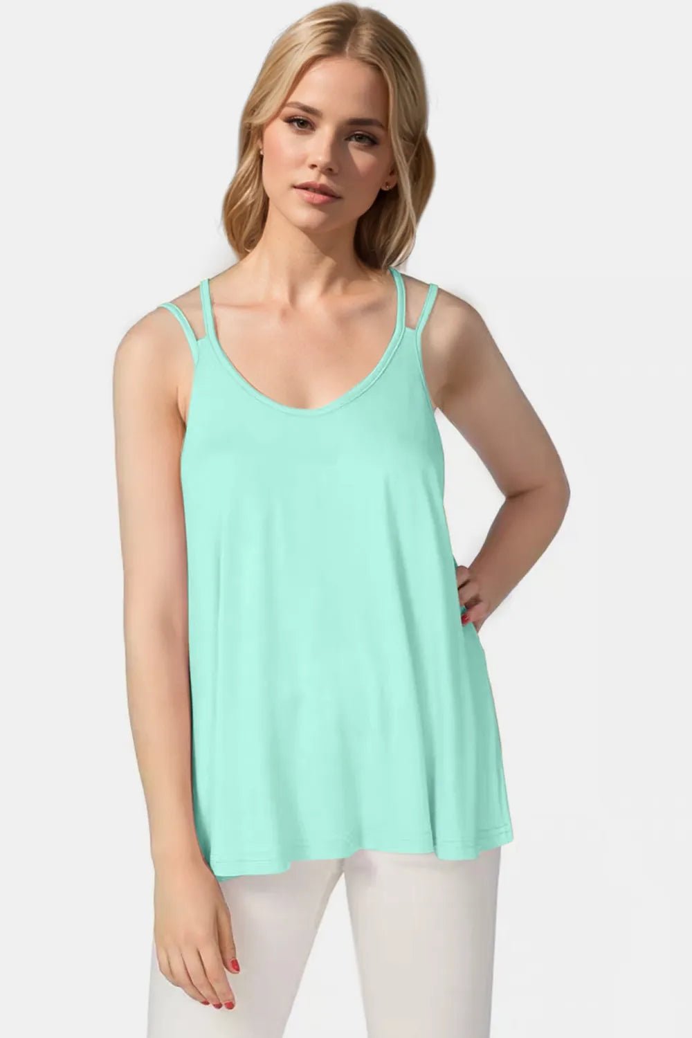 Basic Bae Bamboo Scoop Neck Double Spaghetti Straps Cami - TheMomCo.