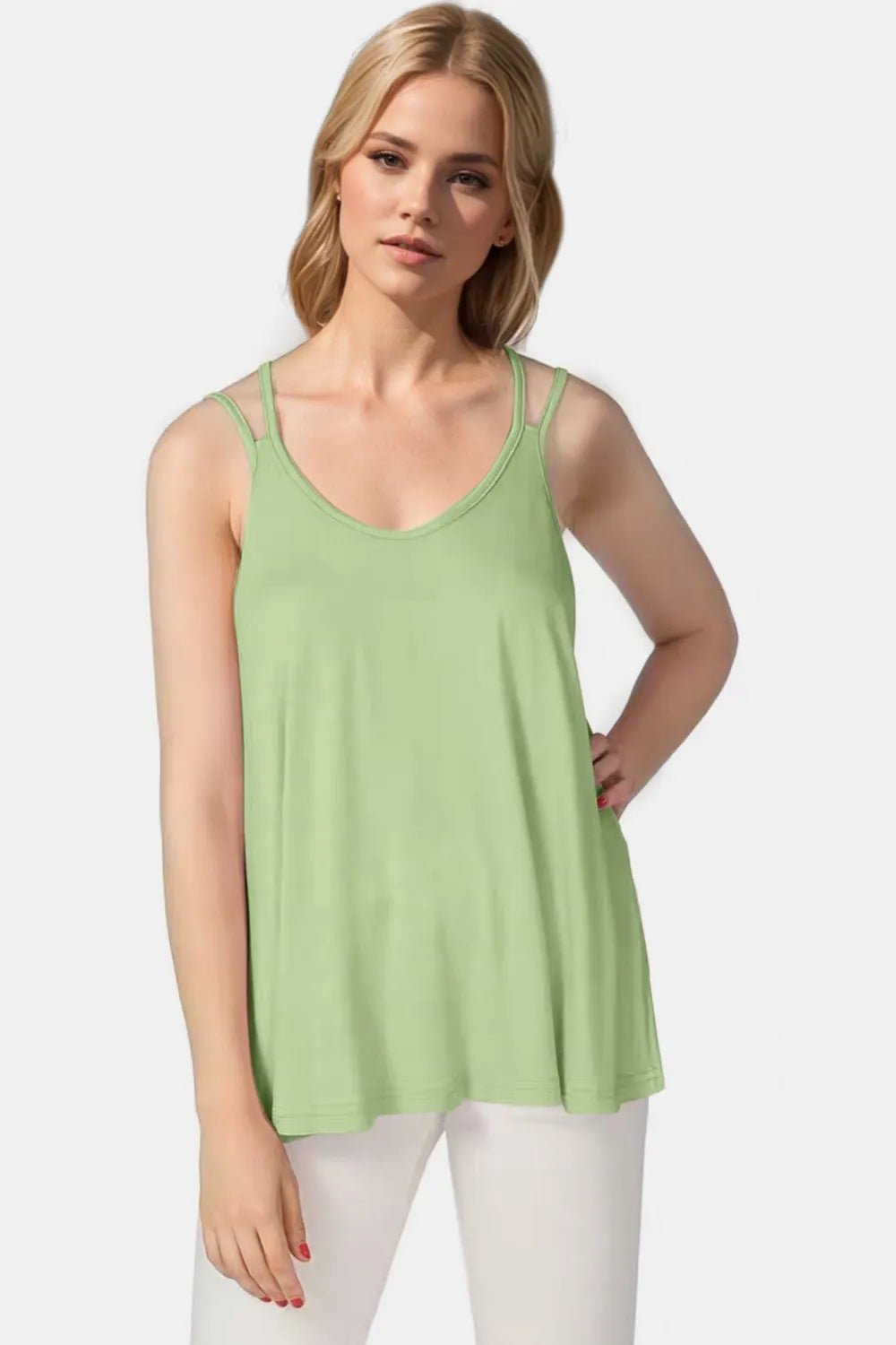Basic Bae Bamboo Scoop Neck Double Spaghetti Straps Cami - TheMomCo.