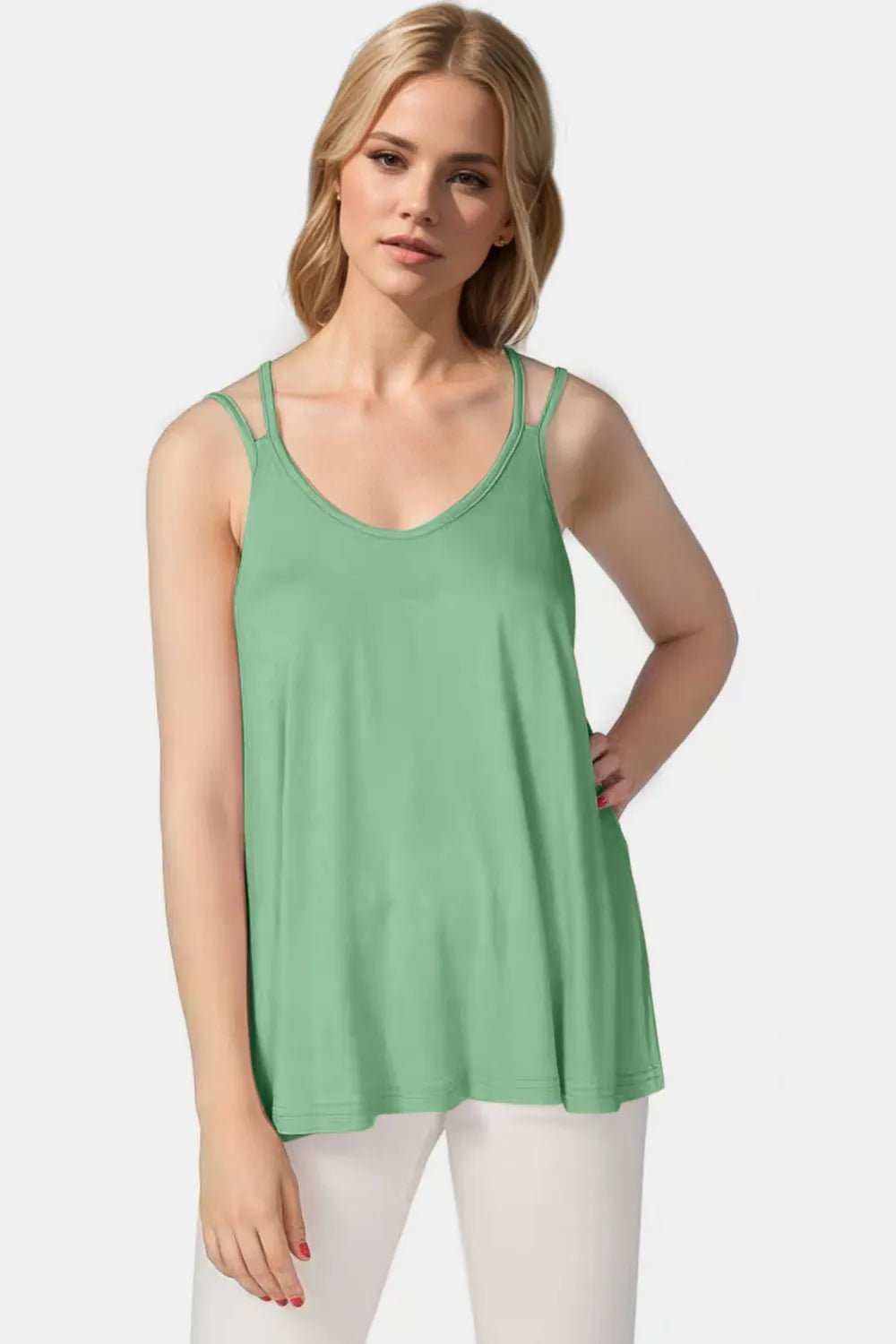 Basic Bae Bamboo Scoop Neck Double Spaghetti Straps Cami - TheMomCo.