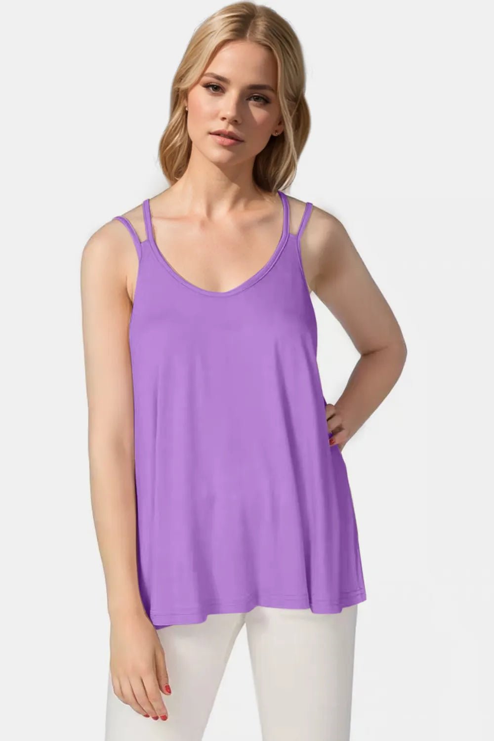 Basic Bae Bamboo Scoop Neck Double Spaghetti Straps Cami - TheMomCo.