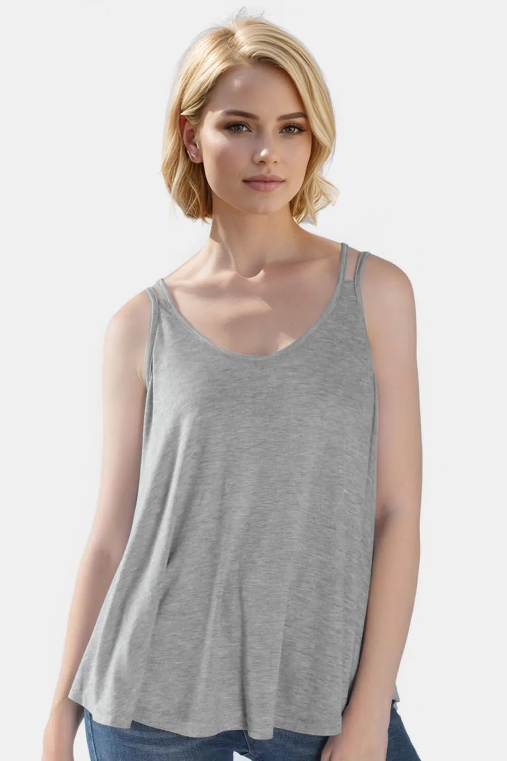 Basic Bae Bamboo Scoop Neck Double Spaghetti Straps Cami - TheMomCo.