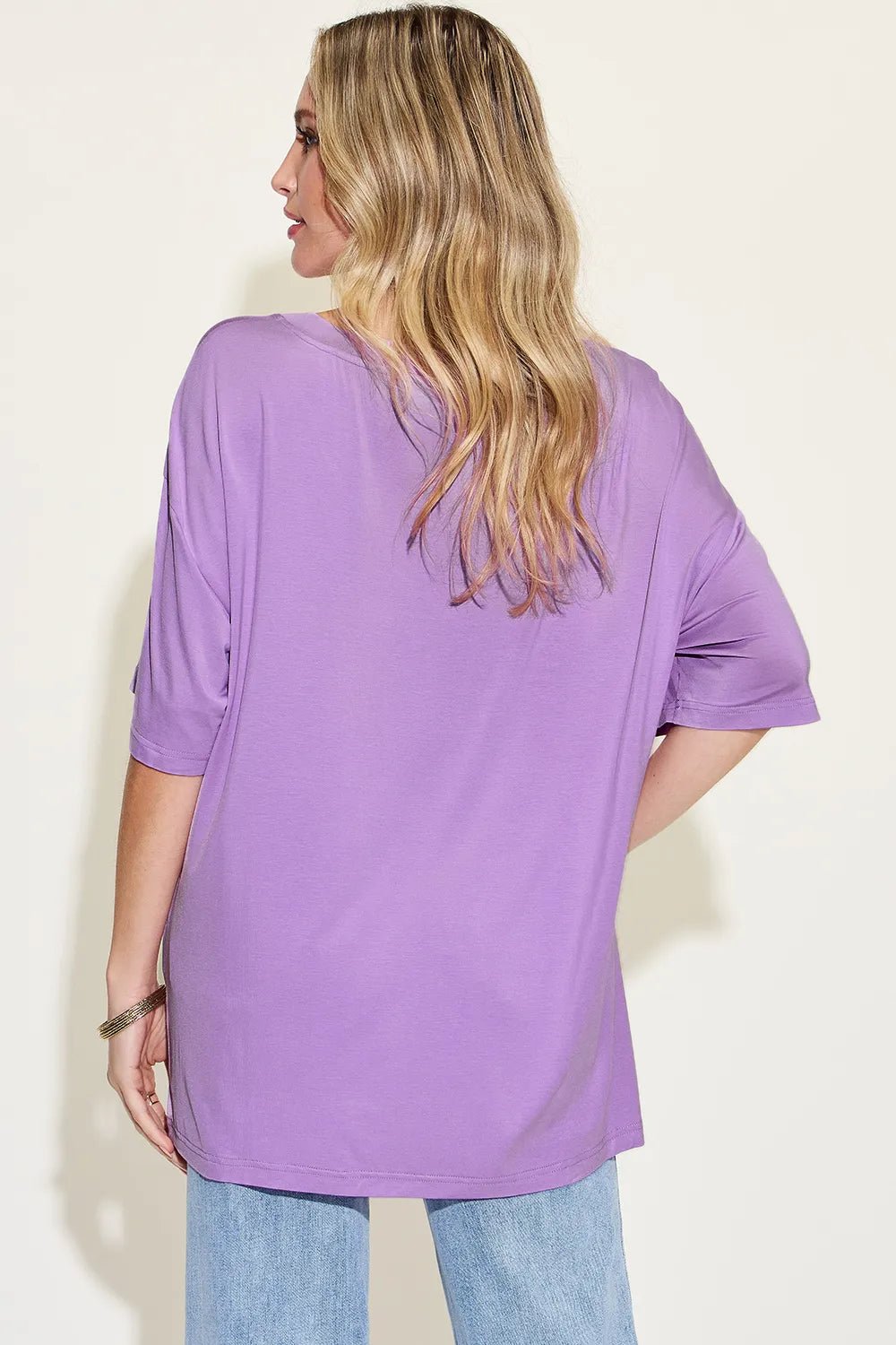 Basic Bae Full Size Bamboo V-Neck Drop Shoulder T-Shirt - TheMomCo.
