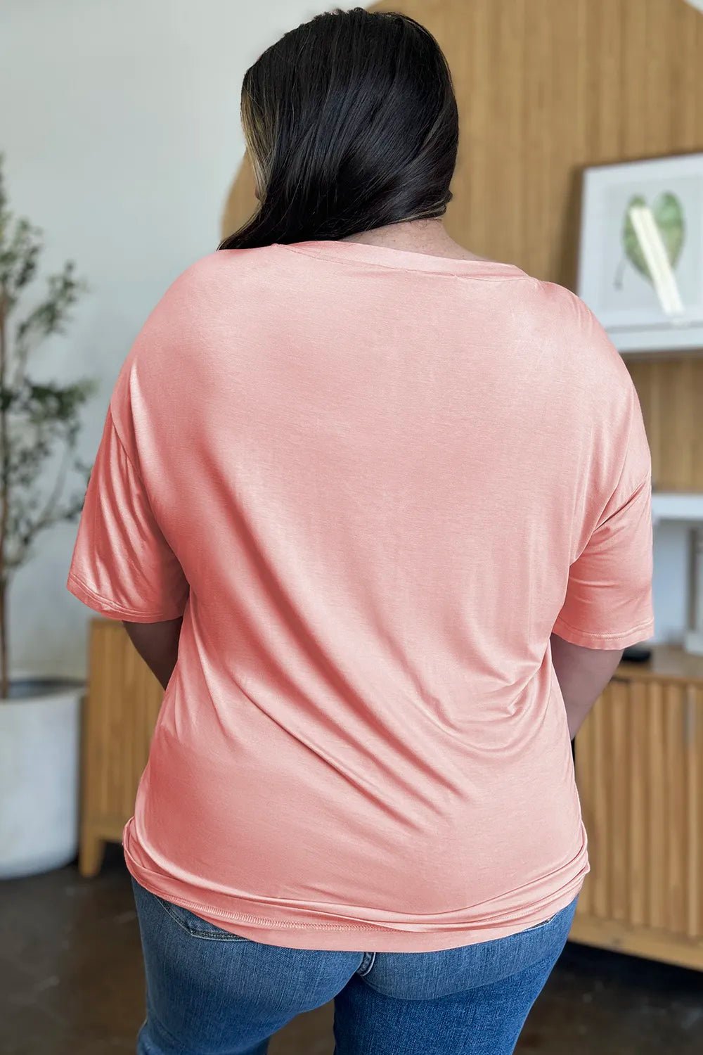 Basic Bae Full Size Bamboo V-Neck Drop Shoulder T-Shirt - TheMomCo.