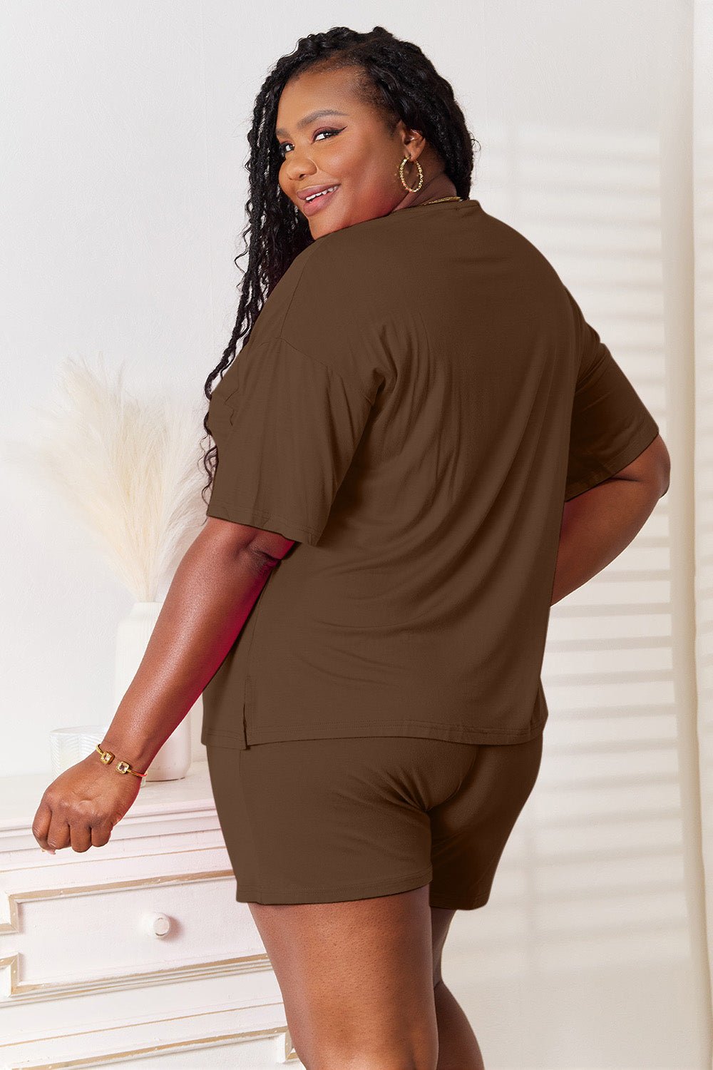 Basic Bae Full Size Soft Rayon Half Sleeve Top and Shorts Set - TheMomCo.