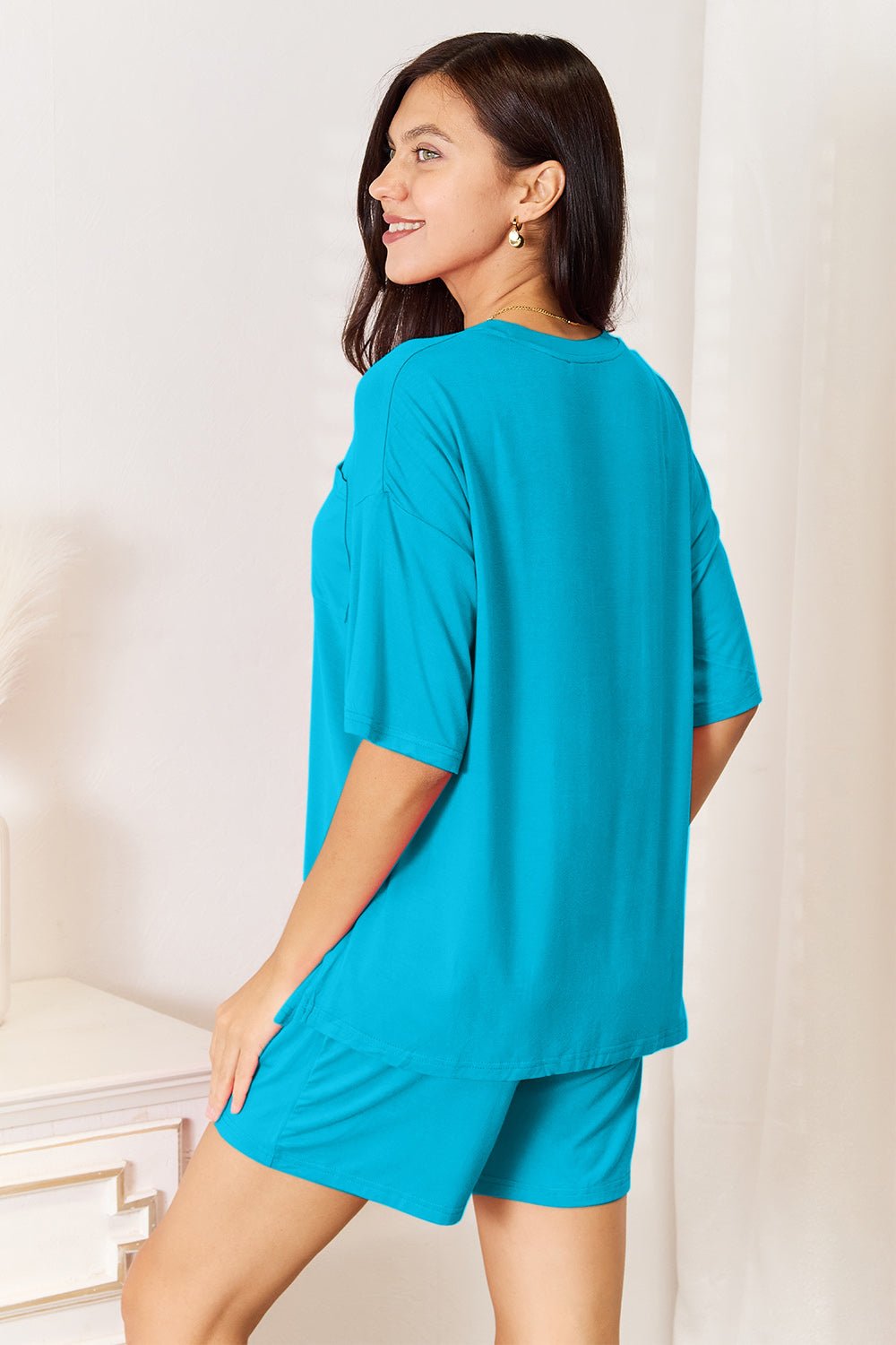 Basic Bae Full Size Soft Rayon Half Sleeve Top and Shorts Set - TheMomCo.