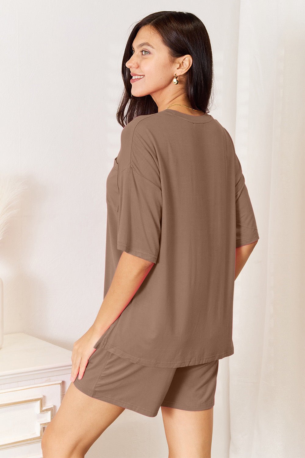 Basic Bae Full Size Soft Rayon Half Sleeve Top and Shorts Set - TheMomCo.