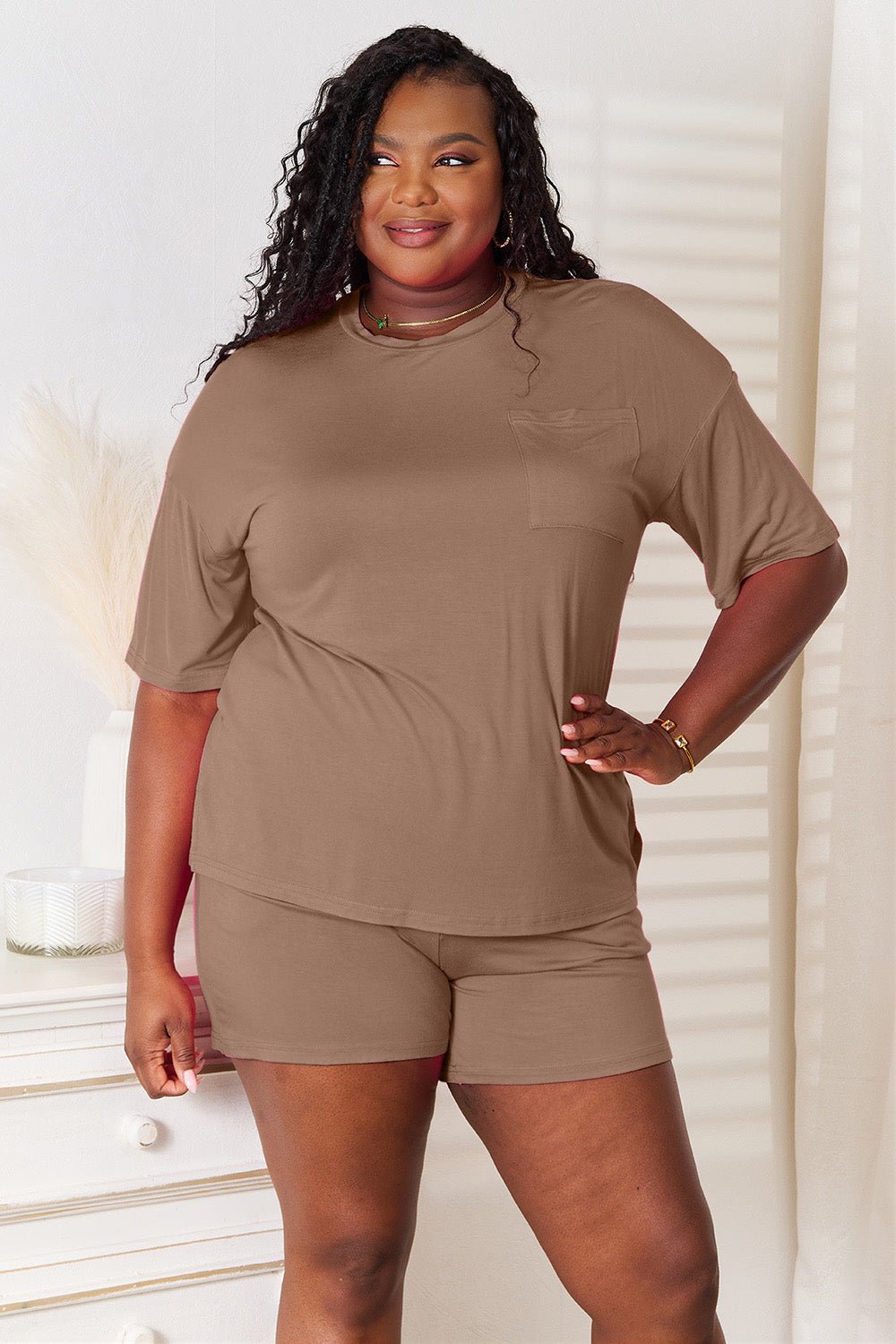 Basic Bae Full Size Soft Rayon Half Sleeve Top and Shorts Set - TheMomCo.