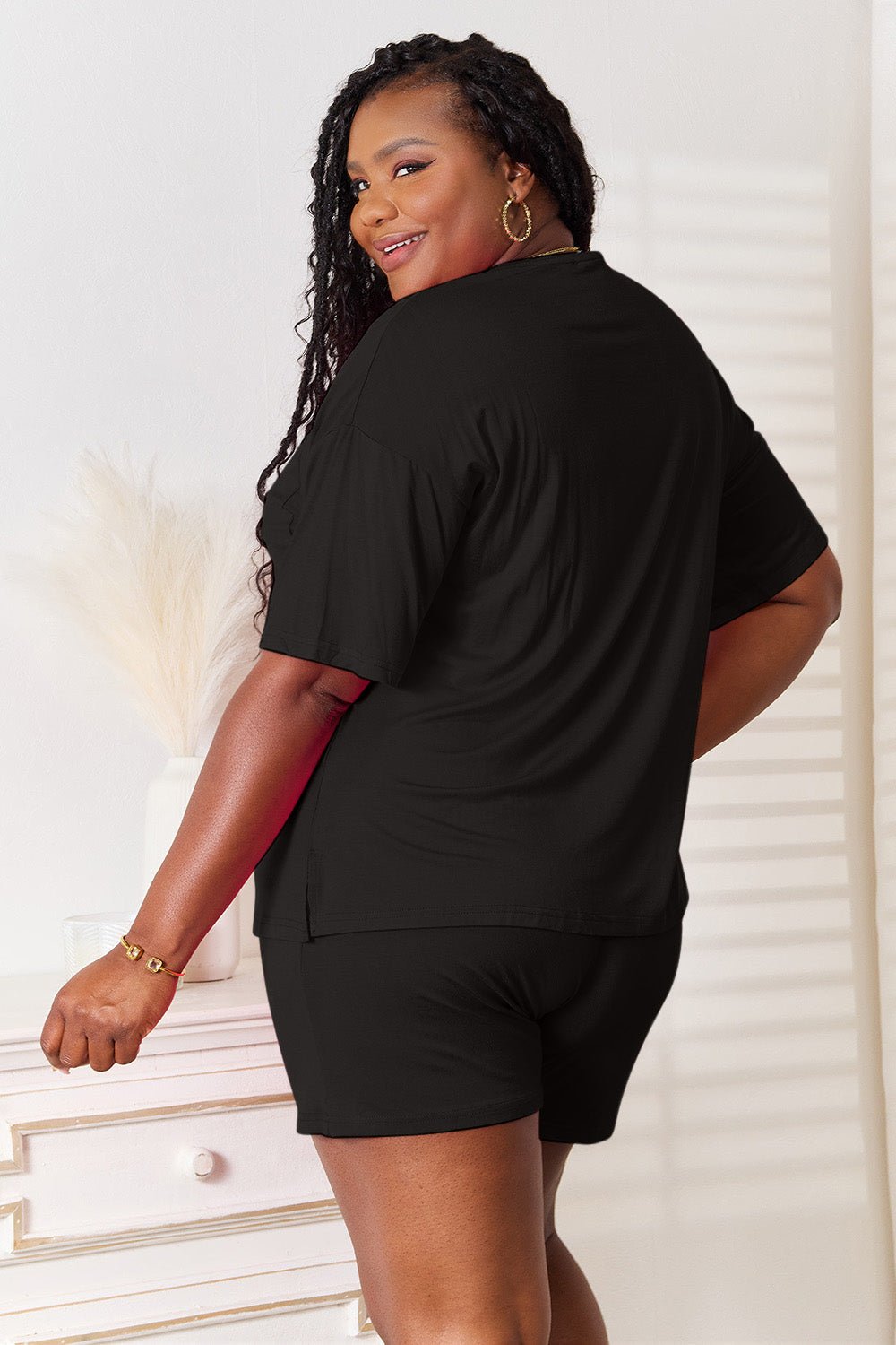 Basic Bae Full Size Soft Rayon Half Sleeve Top and Shorts Set - TheMomCo.