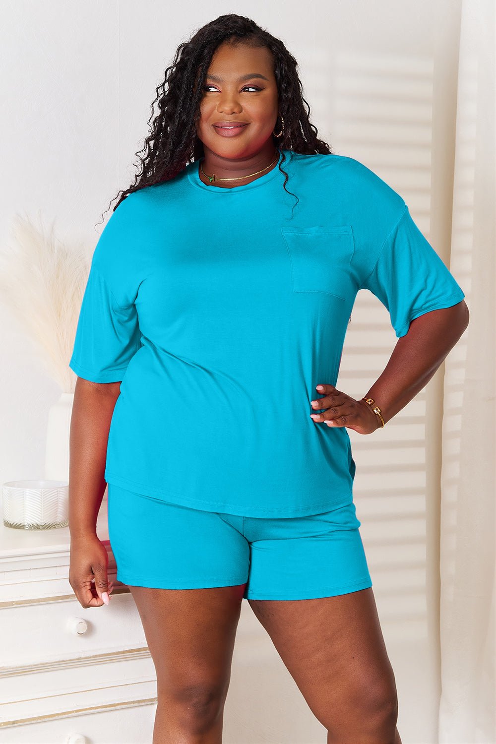 Basic Bae Full Size Soft Rayon Half Sleeve Top and Shorts Set - TheMomCo.