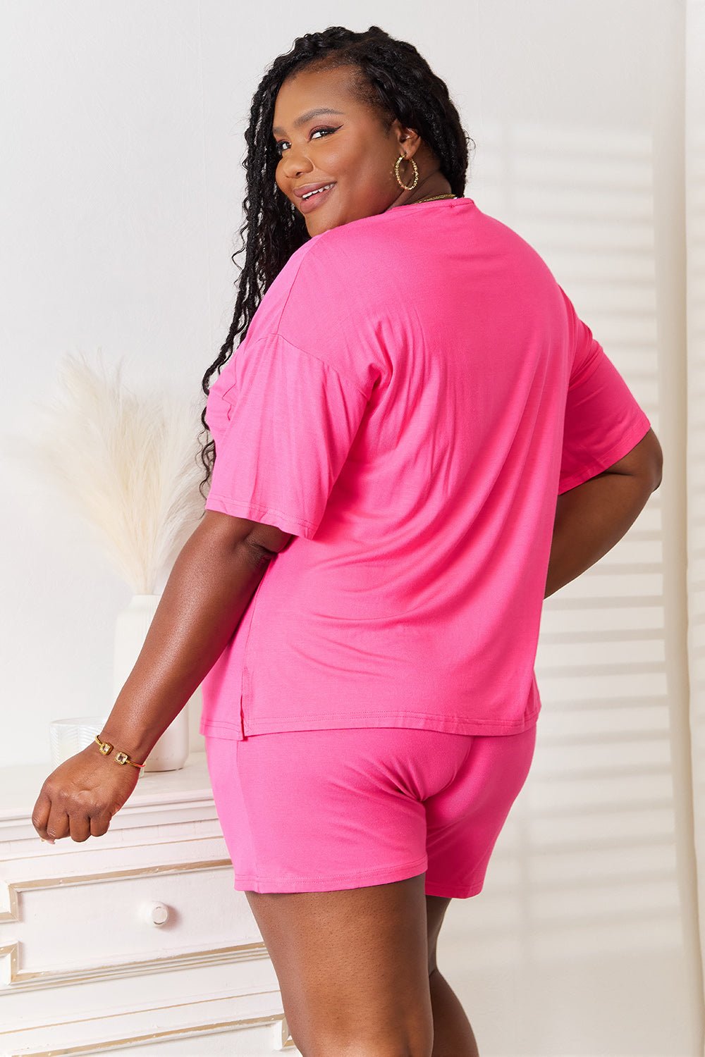 Basic Bae Full Size Soft Rayon Half Sleeve Top and Shorts Set - TheMomCo.