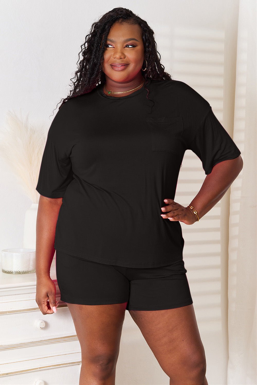 Basic Bae Full Size Soft Rayon Half Sleeve Top and Shorts Set - TheMomCo.