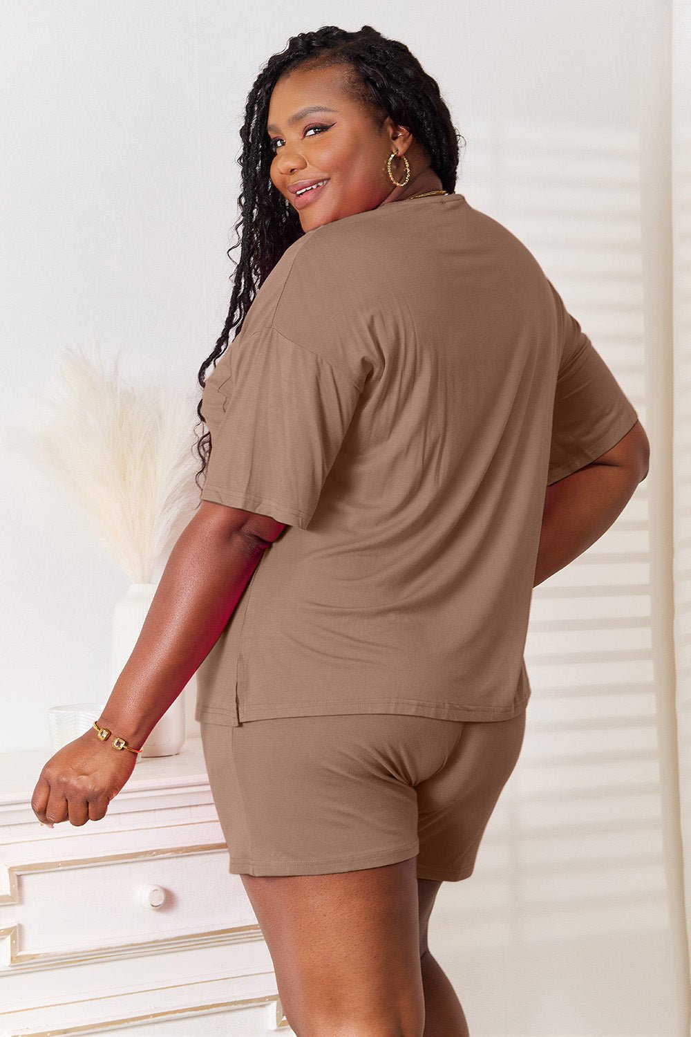 Basic Bae Full Size Soft Rayon Half Sleeve Top and Shorts Set - TheMomCo.