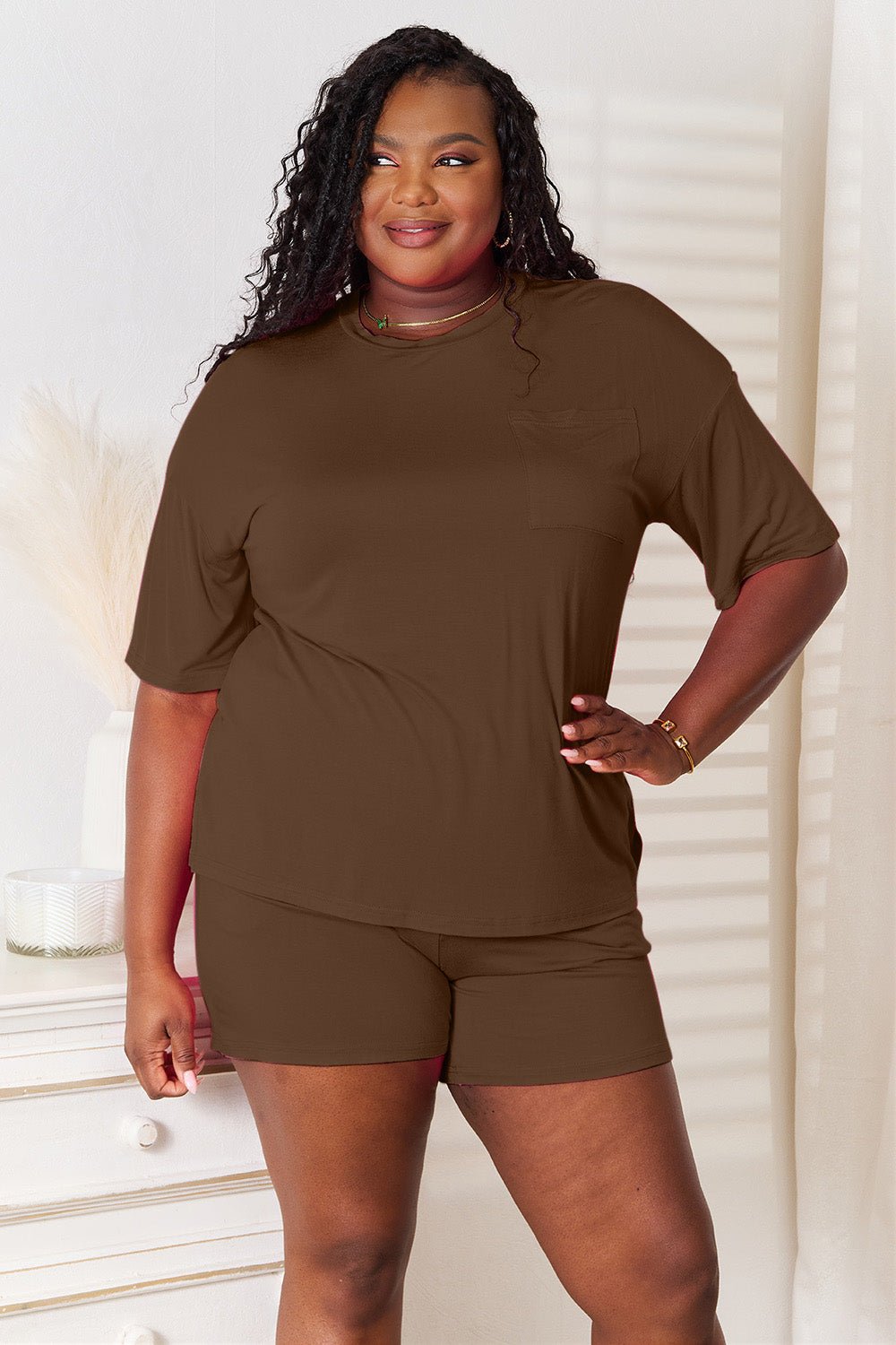 Basic Bae Full Size Soft Rayon Half Sleeve Top and Shorts Set - TheMomCo.
