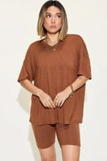 Basic Bae Full Size V-Neck Drop Shoulder T-Shirt and Shorts Set - TheMomCo.