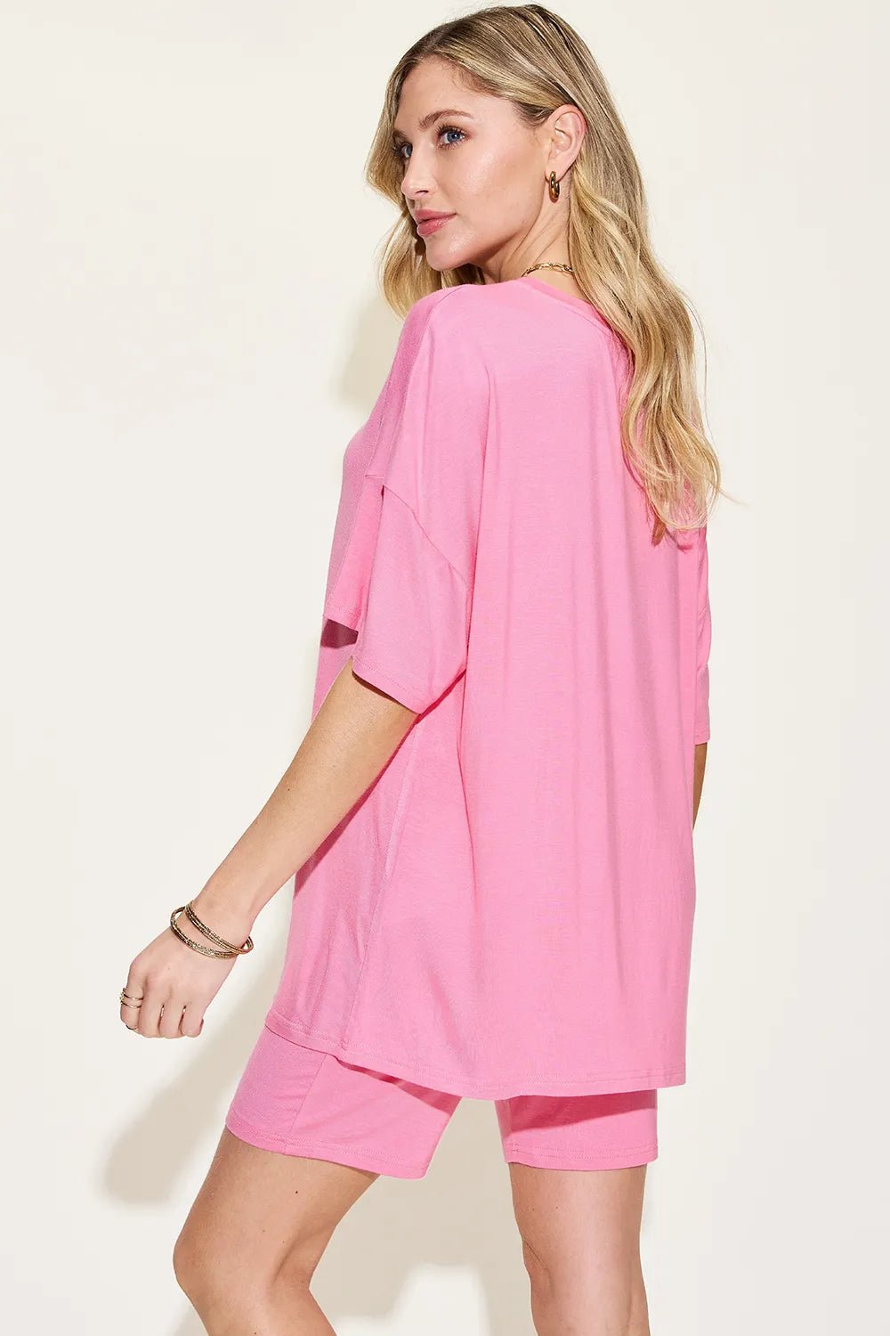 Basic Bae Full Size V-Neck Drop Shoulder T-Shirt and Shorts Set - TheMomCo.