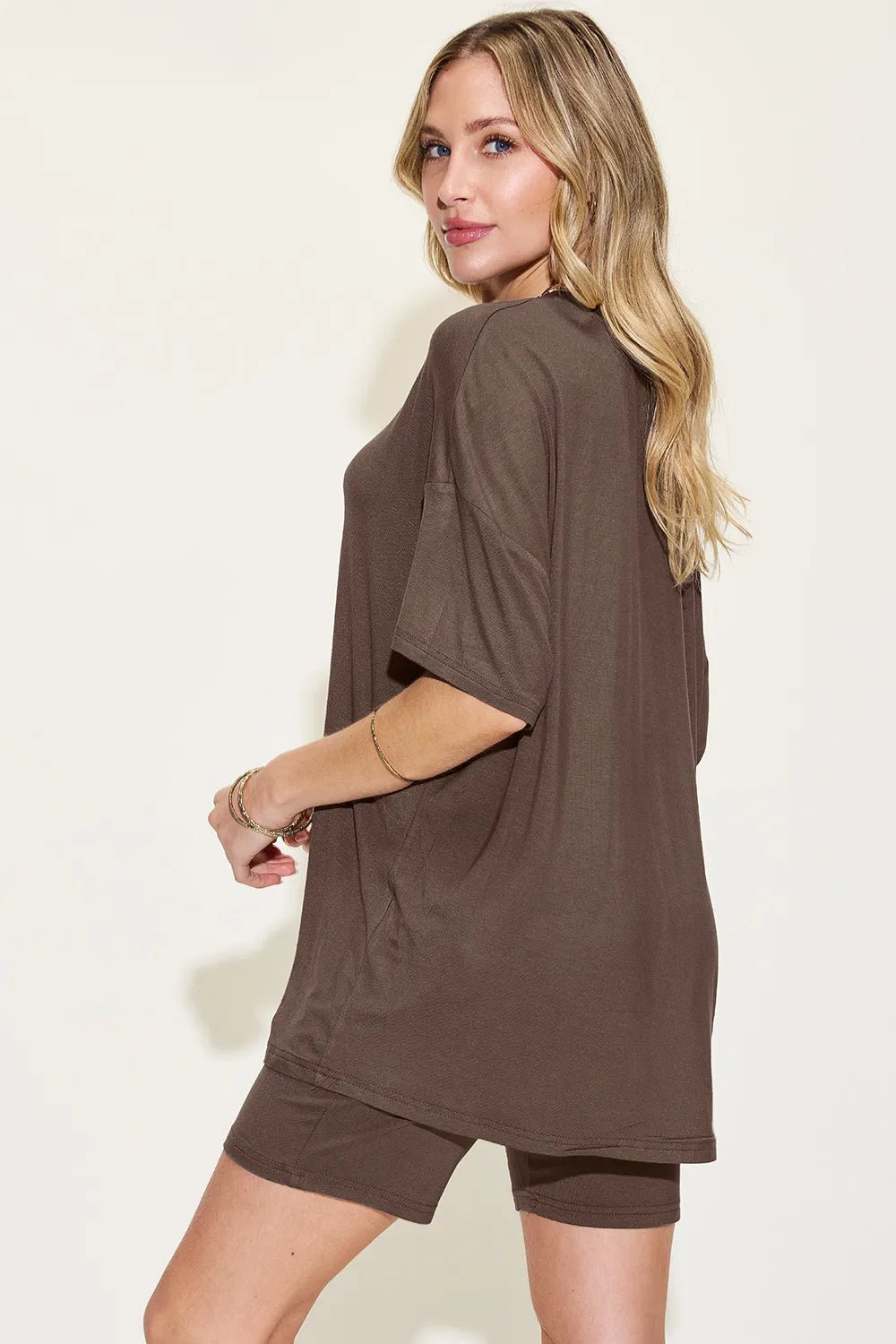 Basic Bae Full Size V-Neck Drop Shoulder T-Shirt and Shorts Set - TheMomCo.