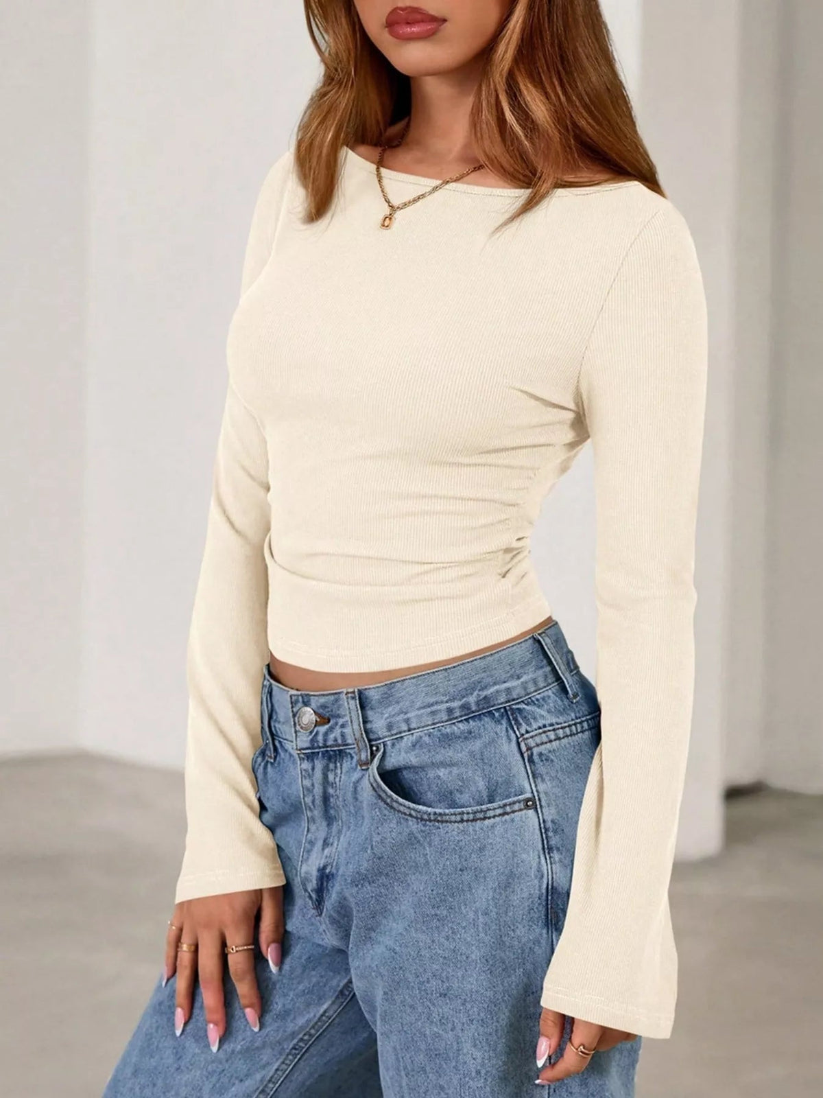 Boat Neck Flare Sleeve T-Shirt - TheMomCo.