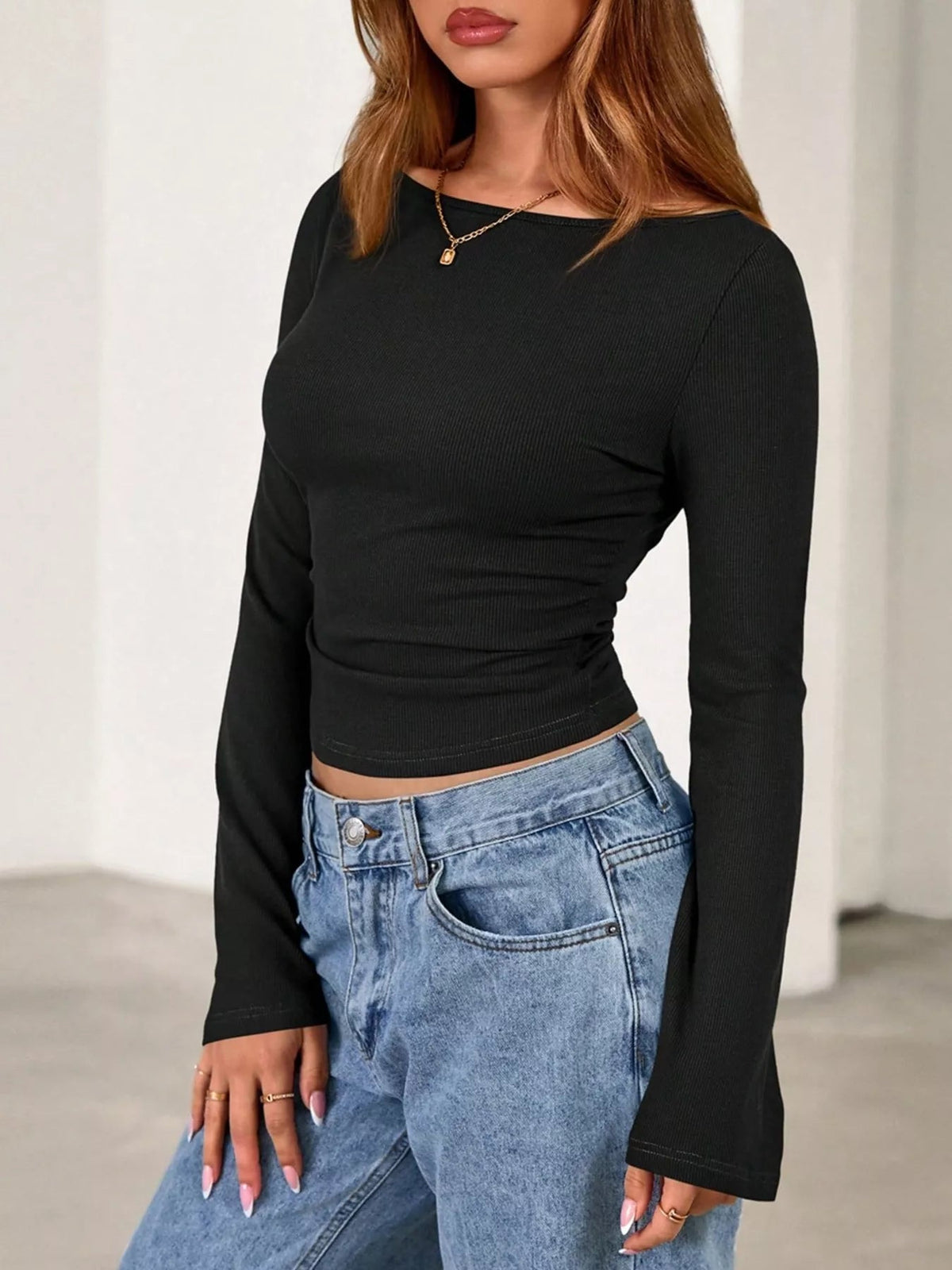 Boat Neck Flare Sleeve T-Shirt - TheMomCo.