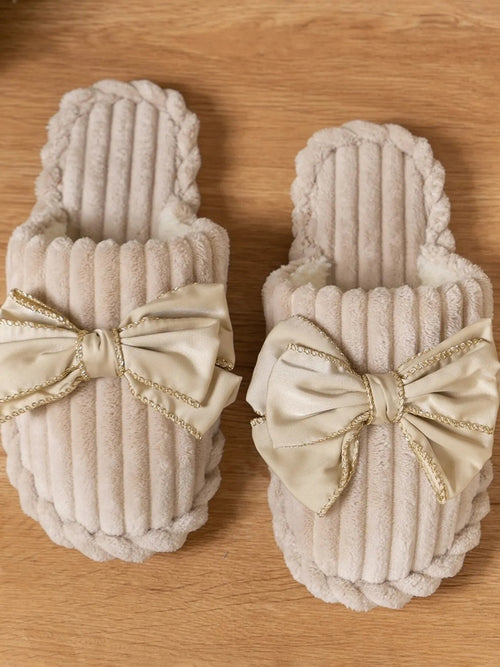 Bow Embellished Indoor Slippers - TheMomCo.