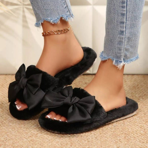 Bow Open Toe Flats Slippers - TheMomCo.