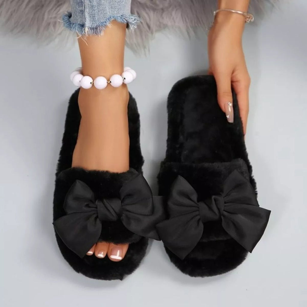 Bow Open Toe Flats Slippers - TheMomCo.