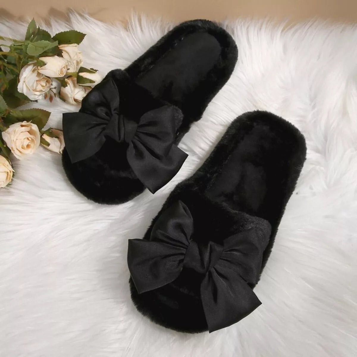 Bow Open Toe Flats Slippers - TheMomCo.