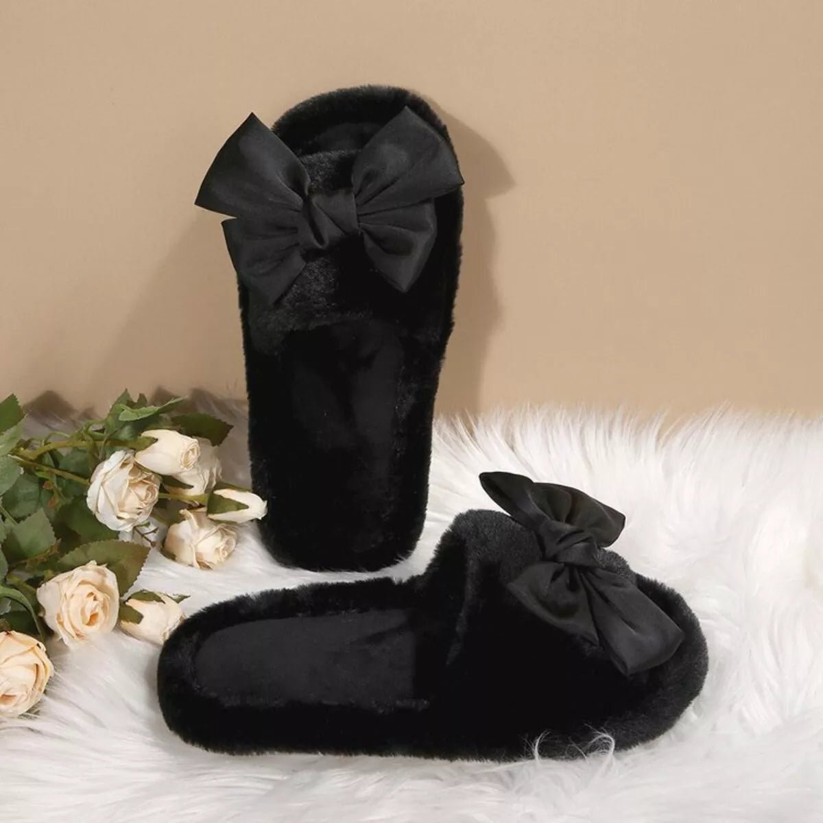 Bow Open Toe Flats Slippers - TheMomCo.