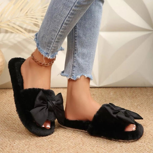 Bow Open Toe Flats Slippers - TheMomCo.