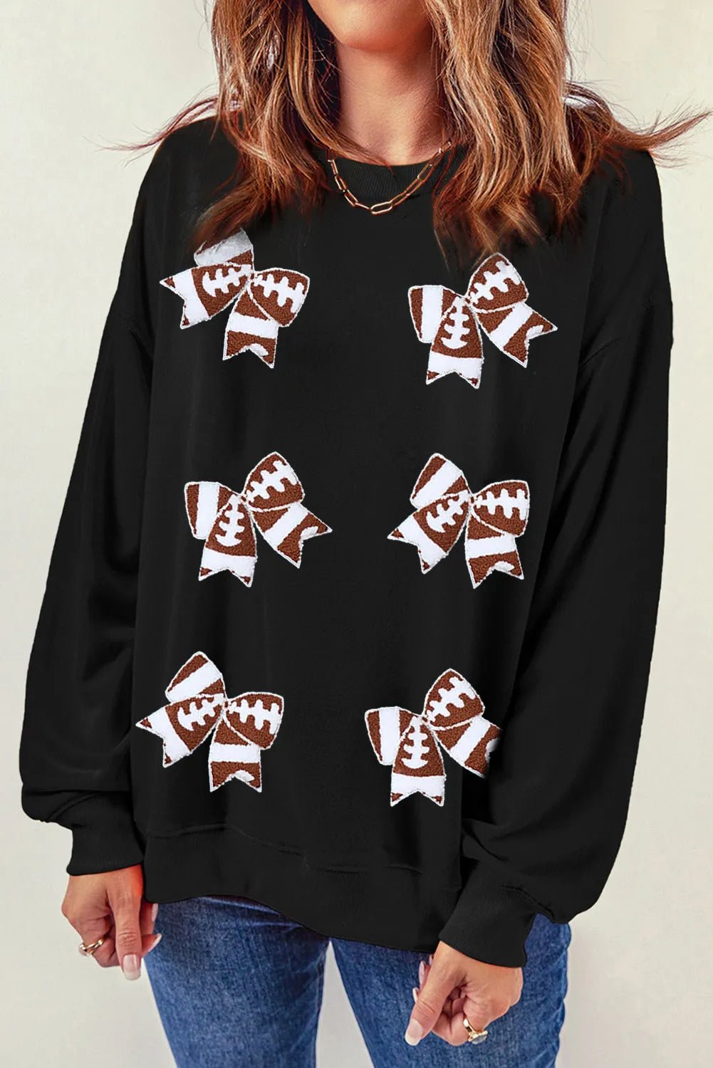 Bow Round Neck Long Sleeve Sweatshirt - TheMomCo.