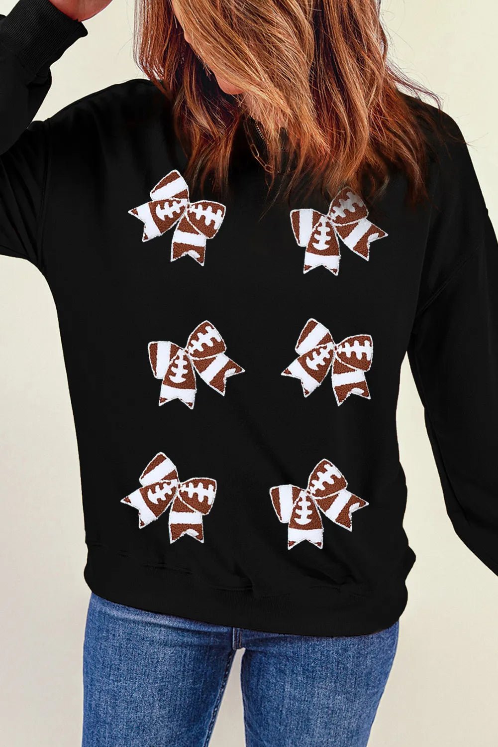 Bow Round Neck Long Sleeve Sweatshirt - TheMomCo.