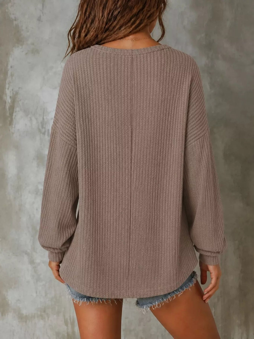 Button Detail Dropped Shoulder Knit Top - TheMomCo.