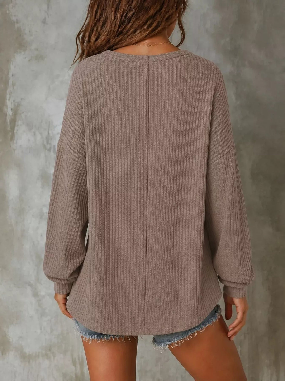 Button Detail Dropped Shoulder Knit Top - TheMomCo.