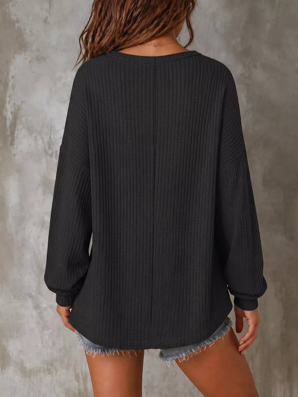 Button Detail Dropped Shoulder Knit Top - TheMomCo.